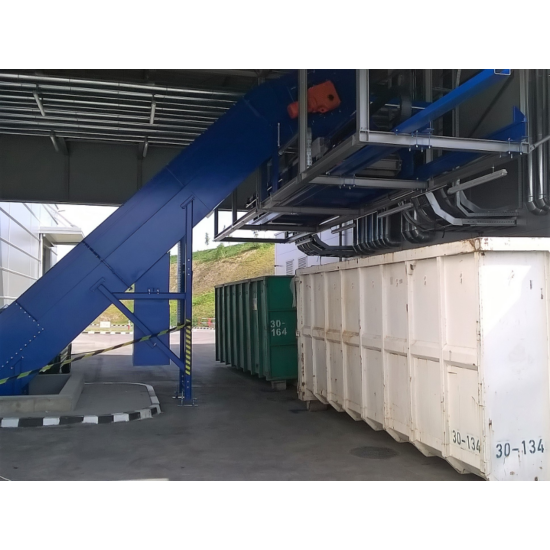 metal waste conveyor system filling container